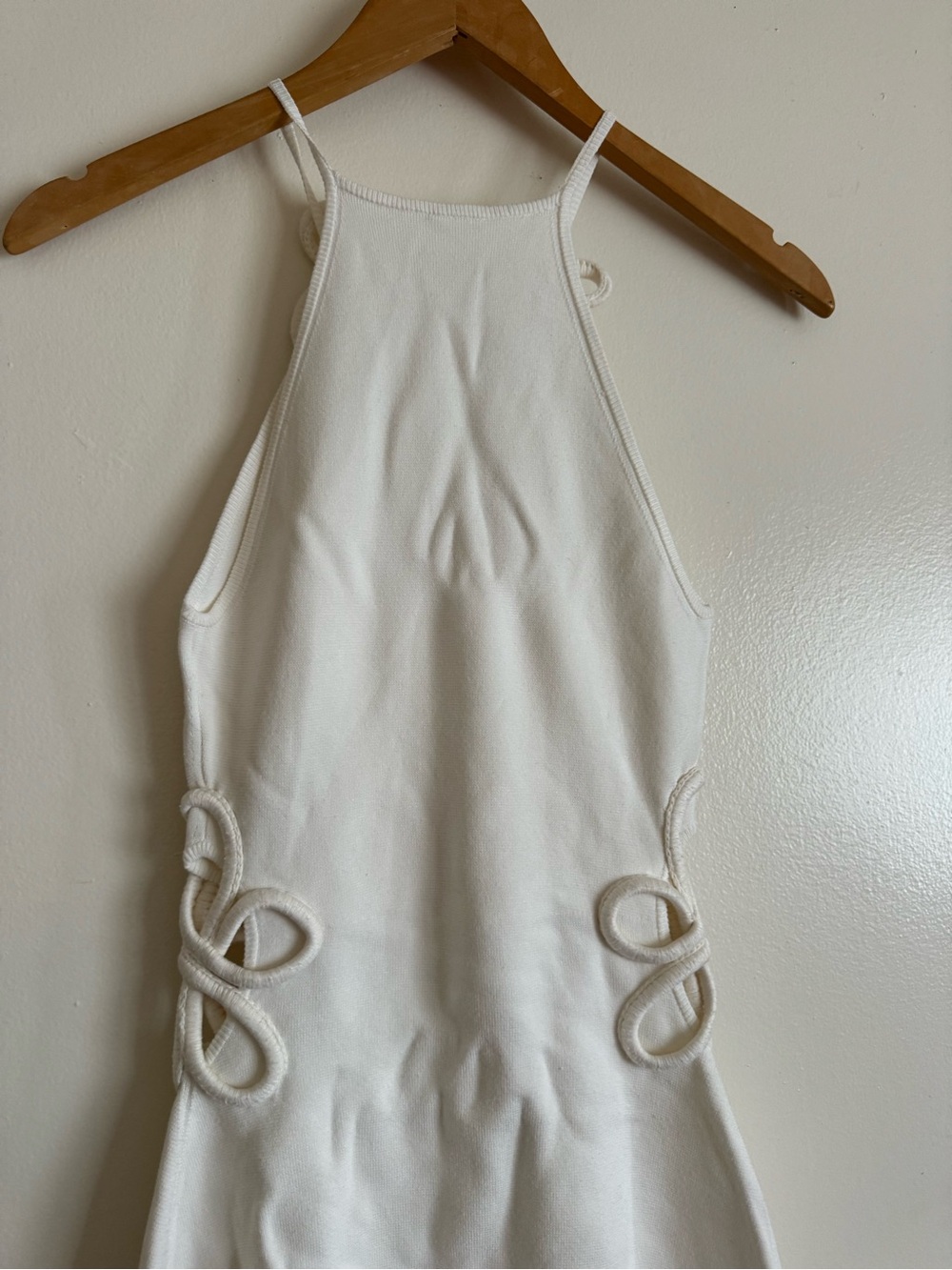 cult gaia Jena Knit Dress Off White Halter Midi Dress Sculpted Cutout Motifs - Picture 10 of 13